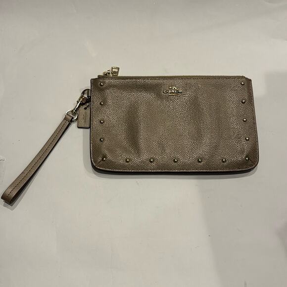 Coach NWOT Gold Clutch with Gold Studs with 2 zipper Compartments - Picture 1 of 10